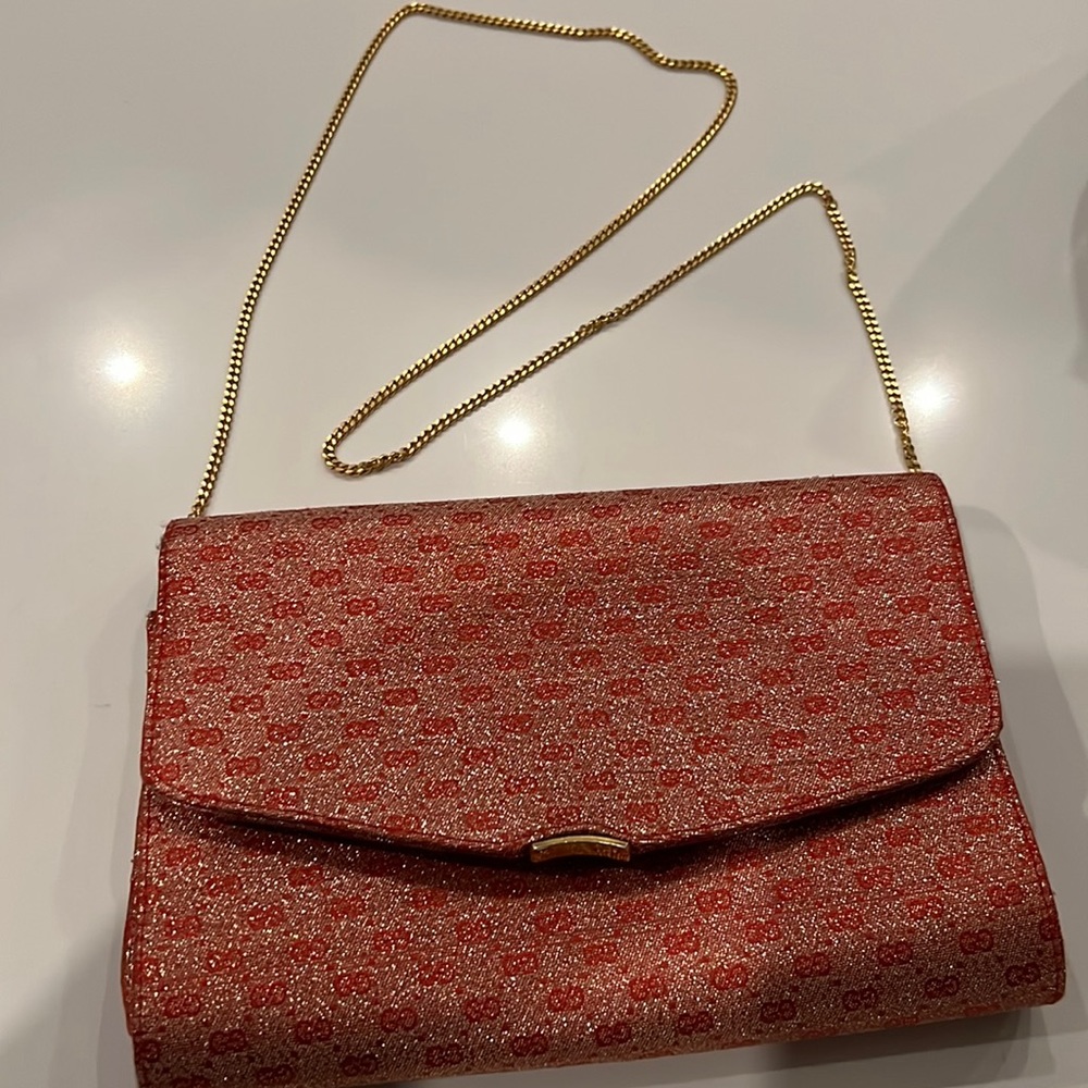 Vintage Gucci clutch red with gold chain